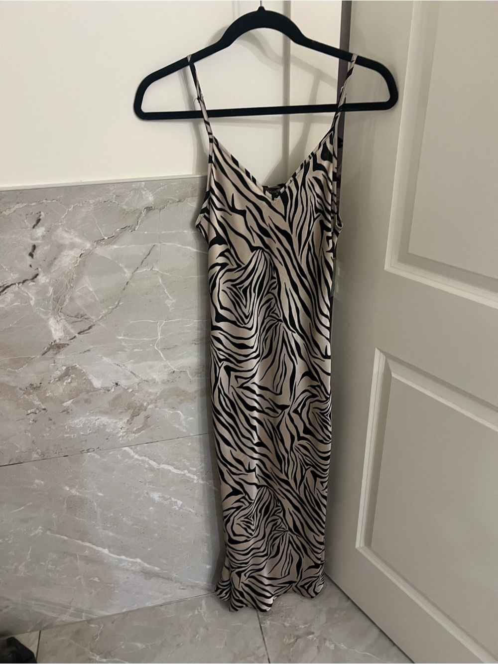 Dress Forum Beige and Black Zebra-Print Maxi Slip Dress